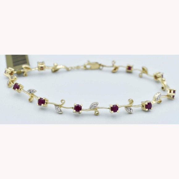 Genuine 1.20 Cts Ruby & Diamonds Bracelet 14k Yellow Gold